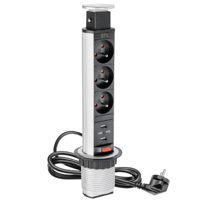 Zásuvková věž výsuvná, 3 zásuvky 2xUSB stříbrná - 710554.jpg