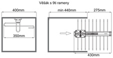 Výsuvný věšák na kalhoty 9 ramen, 350 x 430 x 155, chrom - 2005008001_1.jpg