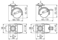 Kolečko plastové s brzdou a plotničkou 50 mm černé, celková výška 58 mm 20 kg - 7104238_1.jpg