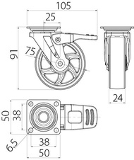 Kolečko nábytkové s brzdou 75 mm transparentní 40 kg - 710580_1.jpg