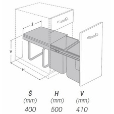 Odpadkový 2-koš výsuvný Komfort s úchyty dvířek K45 2x 20l šedý - 1007138602_01.jpg