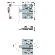 Rektifikační kování pro spodní skříňky CAMAR 807 - sada Levá + pravá včetně závěs. plechů a bílých krytek - 7104388_02.jpg