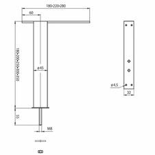 Podpěra barového pultu rovná 250/220 mm, chrom - 3106015001_03.jpg