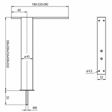 Podpěra barového pultu rovná 200/220 mm, chrom - 3106005001_01.jpg