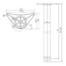 Noha stolová  60 x1100mm nikl satén s pevnou paticí ( vrchní upevnění) - 7104181_03.jpg