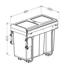 Výsuvný odpadkový 2-koš 1x20 l + 1x10 l + set pro úchycení dvířek, antracit, K30 - 1007002602_003.jpg